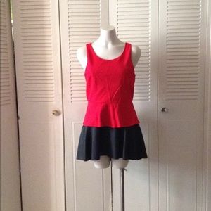 Two Piece Black Express Skirt/Red Peplum Tank Top